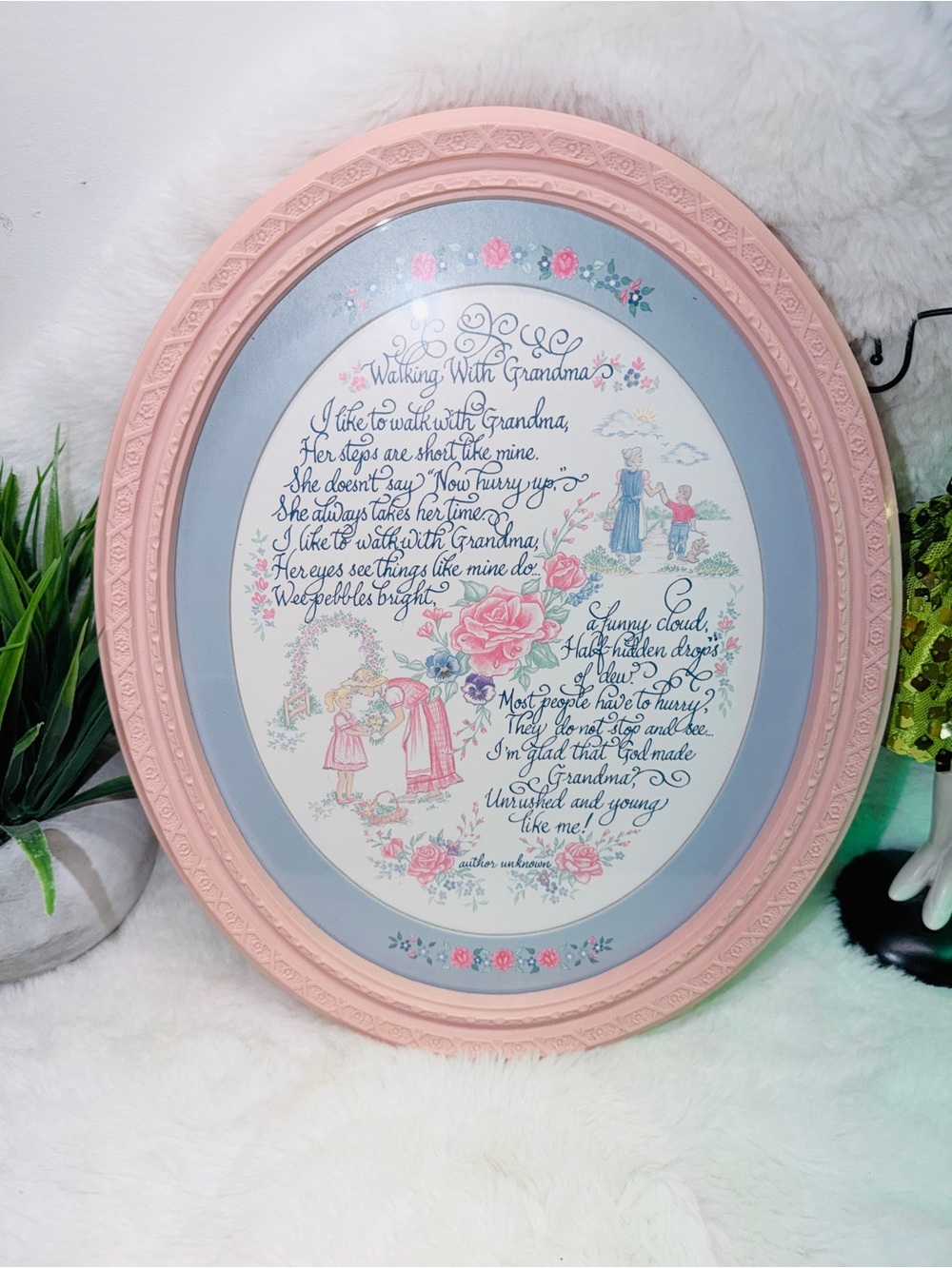Walking With Grandma' Poem Wall Art in Pink and Blue 💝 13”H x 11”W